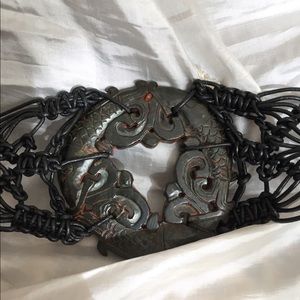 Macrame leather and jade belt
